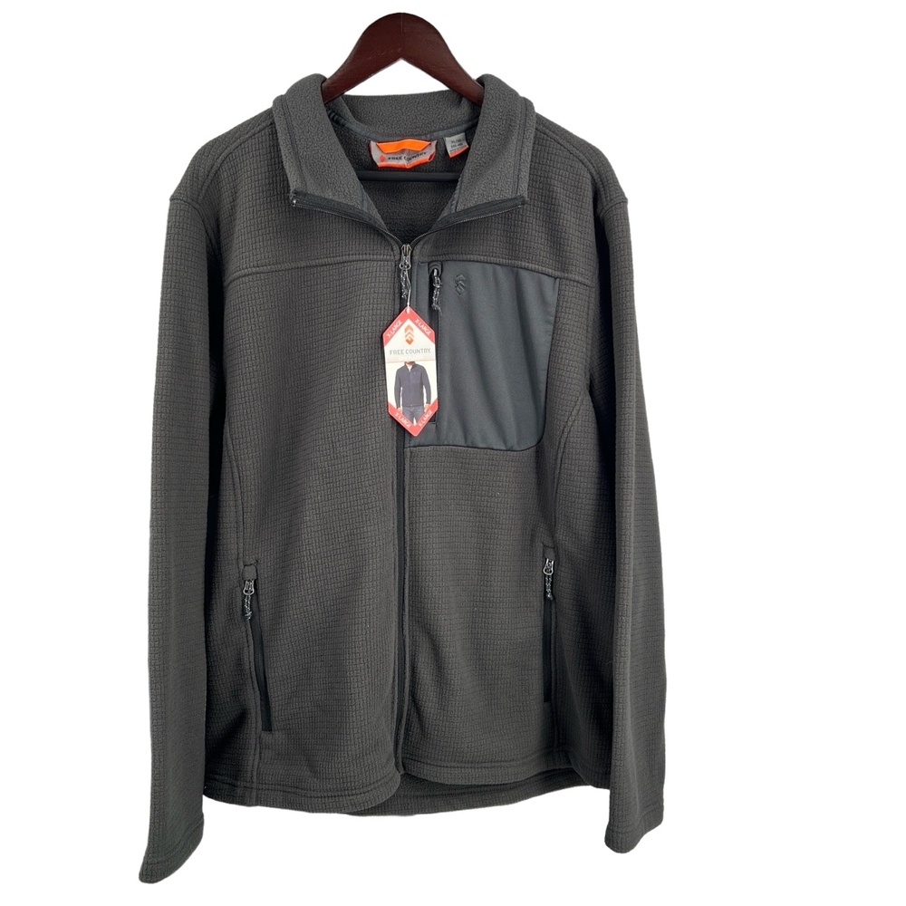 Mens Fleece Jacket Gray Free Country Zip Up Outdoors Casual Zip Pocket XL New